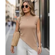 Blusa Feminina Muscle tee Assimétrica Ponta Básica Elegante Canelada Premium