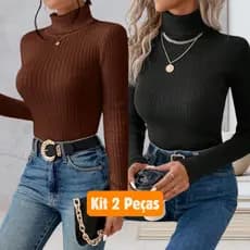 KIt 2 Blusas Feminina Cacharrel Tricot Básica Suéter Trico Gola Alta Manga Longa Inverno Frio Lâ