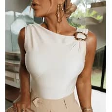 Body Feminino Elegante Regata com Fivela Estiloso Suplex Social Verão Candy Colors