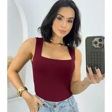 Blusa Feminina Regata Suplex Decote Quadrado Alça Larga Basica Elegante Slim Sem Bojo Estilosa Blusinha