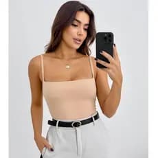 Body Feminino Decote Reto Alcinha Suplex Premium Basico Elegante Alça Fina Collant