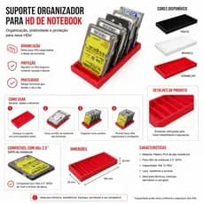 Suporte Organizador para HD Notebook 2.5” SATA | Porta HD 3D | Preto Branco Vermelho