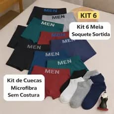 Kit 6 Cuecas Boxer + 6 Pares De Meia Soquete Premium