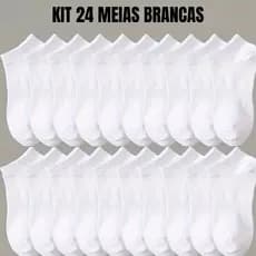 KIT 24 MEIAS FEMININAS BRANCAS SOQUETE CANO CURTO CASUAIS ALGODÃO C/POLIESTER