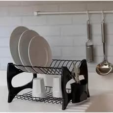 Escorredor De Louça Cozinha Verona Prato Duplo Porta Talheres PRETO Metaltru