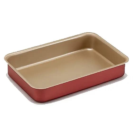 Forma Tabuleiro Assadeira Retangular Alta Número 03 Antiaderente Cereja e Bege 37cm x 26,5cm x 5,6cm