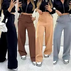 Calça Pantalona Alfaiataria Premium Com Bolso Acompanha Cinto