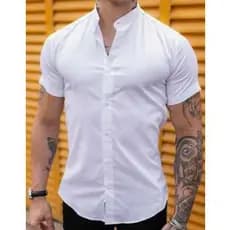 Camisa masculina gola padre Slim FitLuxo Manga Curta social  Moda Verao 2026