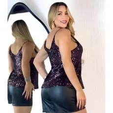 Blusa Regata Feminina De Paetê Elegante Casual Regata Com Brilho  Possui Forro
