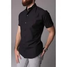 CAMISA GOLA PADRE PRETO  LINHO MODA VERAO