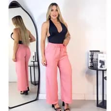 Calça Pantalona Feminina Duna Cintura Alta Com Bolso