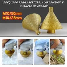 Broca Chanfro Cônica Diamantada Porcelanato Granito  M10x50mm// M14 - 38mm