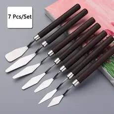 Kit 7Pçs Paleta De Faca De Aço Inoxidável Mista Para Pintura A Óleo / Espátula Raspador