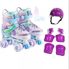 Patins Sereia  ajustavel rodas de led  + kit de proteção Roxo diversao garantida