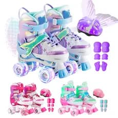 Patins Ajustável Infantil 4 Rodas Kit Proteção Rodinha Com Led diversao