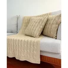 Manta Peseira com 2 Almofadas de Tricot  para Cama Queen ou Sofa