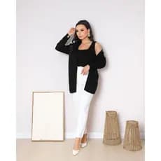 Conjunto Feminino Twinset Casaco com Regata Tricot  Cardigan Alongado