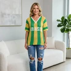 Blusa Feminina Brasil Copa Do Mundo Blogueira Tricot Tendência Hexa