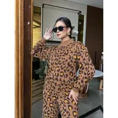 Conjunto Moletom Animal Print Blusa Manga Longa e Calça Tricot Inverno Quentinho