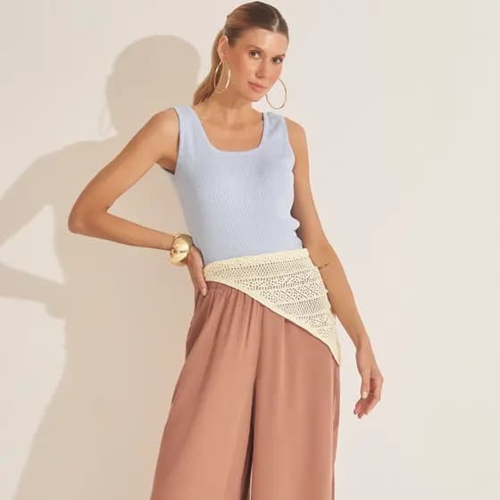 Lenço Faixa de Tricot Feminino Assimétrico Pareô Para Cintura Acessõrio Moda Verão