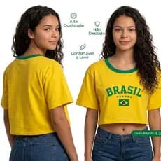 Cropped Brasil Feminino Verde Amarelo Algodão Premium Leve Respirável Estampa Durável Frete Rápido