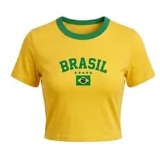 Cropped Brasil Feminino Copa 100% Algodão Confortável Brinde Caimento Perfeito Envio Imediato