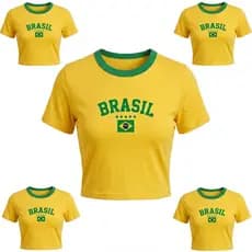 Cropped Brasil Feminino 100%  Algodão Macio Caimento Confortável Estampa Resistênte Ideal Copa