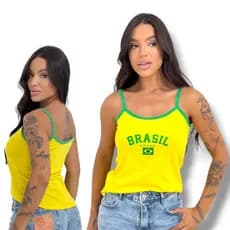 Regatinha Brasil Feminina Brinde Verde Amarela Algodão Premium Leve Respirável Estampa Durável Frete Rápido