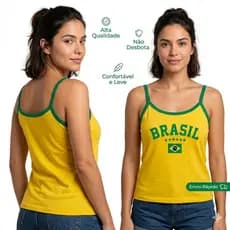 Regata Brasil Feminina Algodão Macio Caimento Confortável Estampa Resistente Ideal Copa Envio Brinde