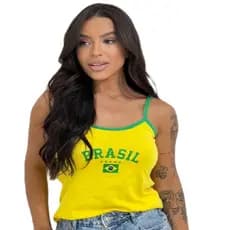 Regata Feminina Do Brasil 100% Algodão Look Torcedora Copa 2026 Com Mini Corneta