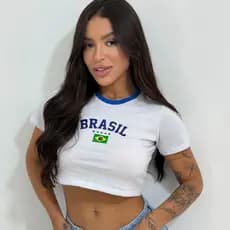 Cropped Do Brasil Feminino Casual Fashion 100% Algodão Ideal Para Jogos Com Mini Corneta