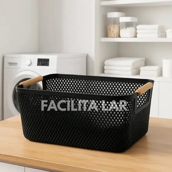 Kit Cesto organizador com alças em bambu – Multiuso para casa, banheiro, lavanderia e escritório