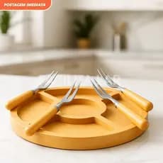 Kit Petisqueira de MDF com 4 Garfinhos | Tábua para Frios, Queijos e Petiscos | Sustentável e Elegante