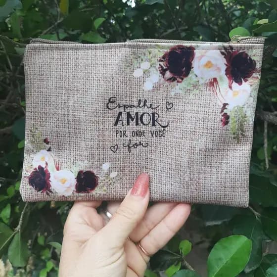 Necessaire Personalizada juta Floral  Presente amiga,mini necessaire personalizada