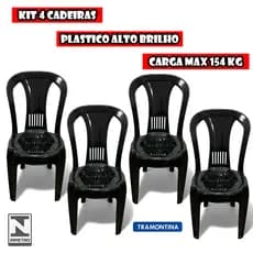 Kit 4 Cadeiras Plásticas Londres Empilháveis Reforçadas Para Cozinha Sala Jantar Varanda Jardim