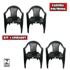 Cadeira De Plastico Poltrona Preto, Alta Qualidade Suporta Ate 182kg