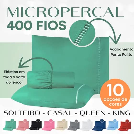 Jogo de Lençol 400 fios - Micropercal 03 Peças Ponto Palito - Solteiro - Casal - Queen - King