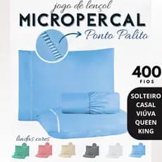 Jogo de Lençol MICROPERCAL 400 FIOS - Ponto Palito - Solteiro / Casal / Viúva /  Queen / King