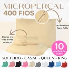 KIT Jogo de Lençol Cama Box 400 Fios Ponto Palito Micropercal 3 Peças - Solteiro Casal Queen e King