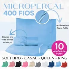 KIT Jogo de Lençol Micropercal Ponto Palito Cama Box - 3 Peças - Berço Solteiro Casal Queen e King