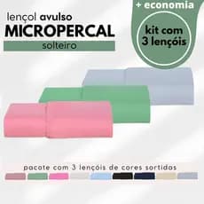 Kit com 3 Lençol Solteiro Micropercal Liso 400 Fios - Toque Macio/Antialérgico