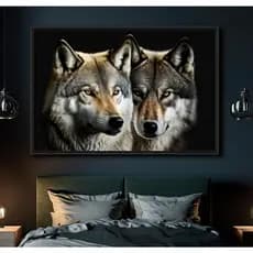 Quadro Casal de Lobos Amor Uivante Artístico