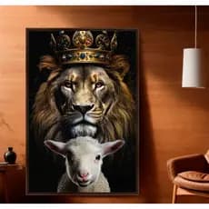 Quadro Leão de Judá Rei e Cordeiro