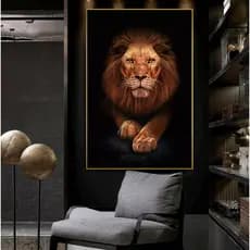 Quadro Decorativo Realeza Selvagem Leão Dourado Único
