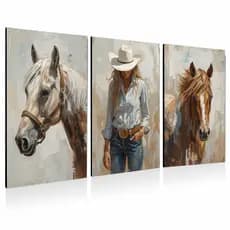Kit 3 Peças Quadro Decorativos Cavalos Sertanejo Boiadeira Cowgirl Fazenda Quarto Sala Estúdio Hall