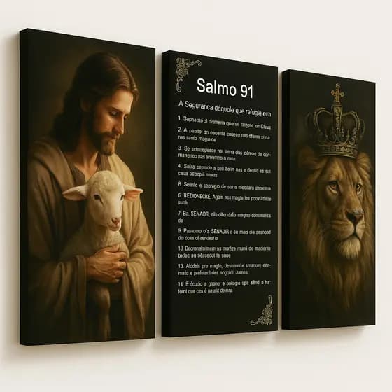Kit 3 Quadros Decorativos Religioso Cristão Jesus Salmo 91 Quarto Sala Escritorio