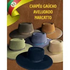 Chapéu gaúcho regional aveludado Marcatto gaudério campeiro copa redonda aba reta tradicionalista