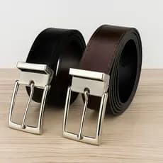 Kit 2 ou 1 Cintos Social Masculino Couro Ecológico Dupla Face Preto e Marrom