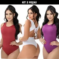 Kit 2 Body Feminino Costa Aberta Bore Maio Amarração Forro Duplo