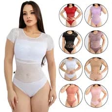 Blusa Body Feminino Com Forro Body Elegante Renda Bory Com Manga